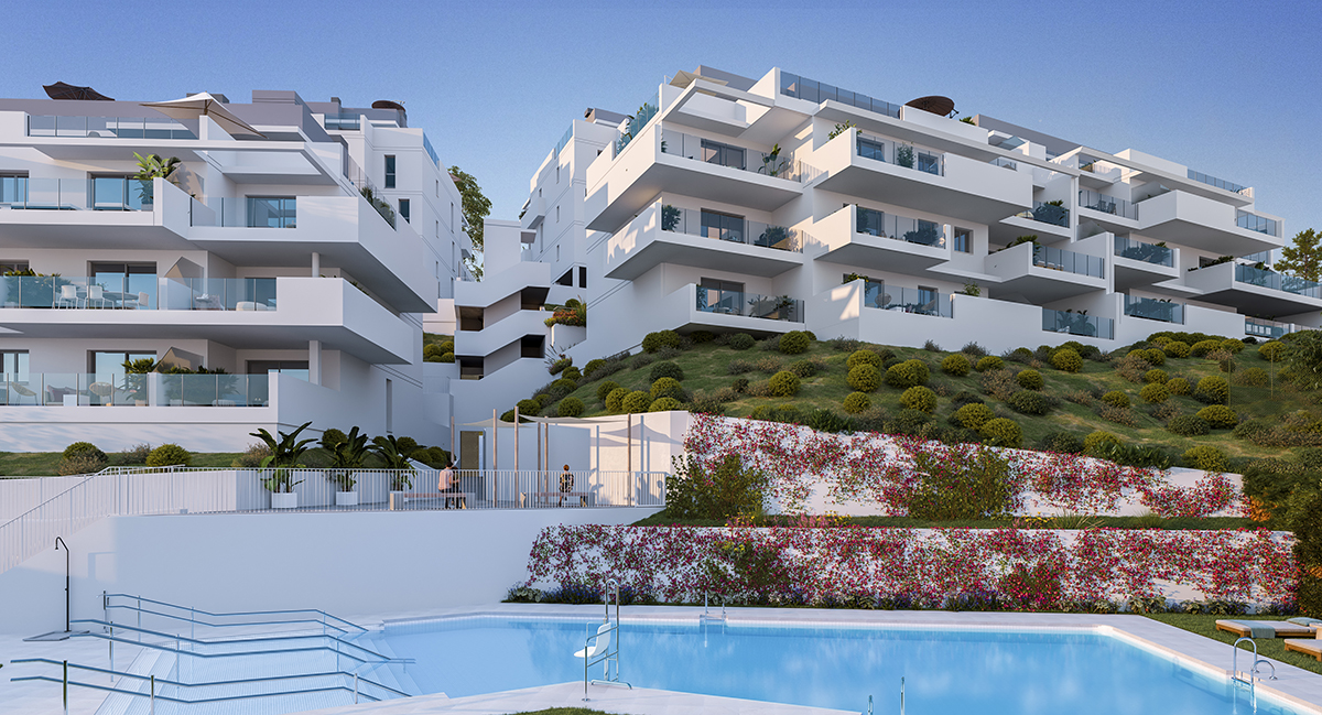 The pool, with its sunbathing terrace. Alonia Manilva, La Duquesa, Manilva.