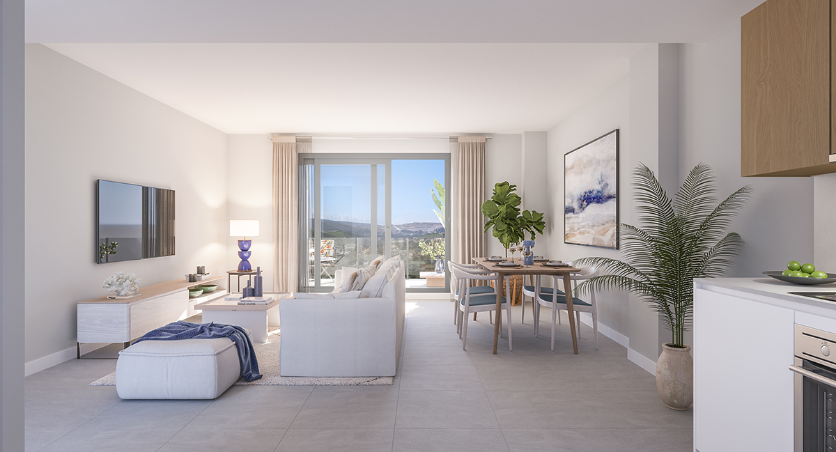 The living room, as the developer draws it. Alonia Manilva, La Duquesa, Manilva.