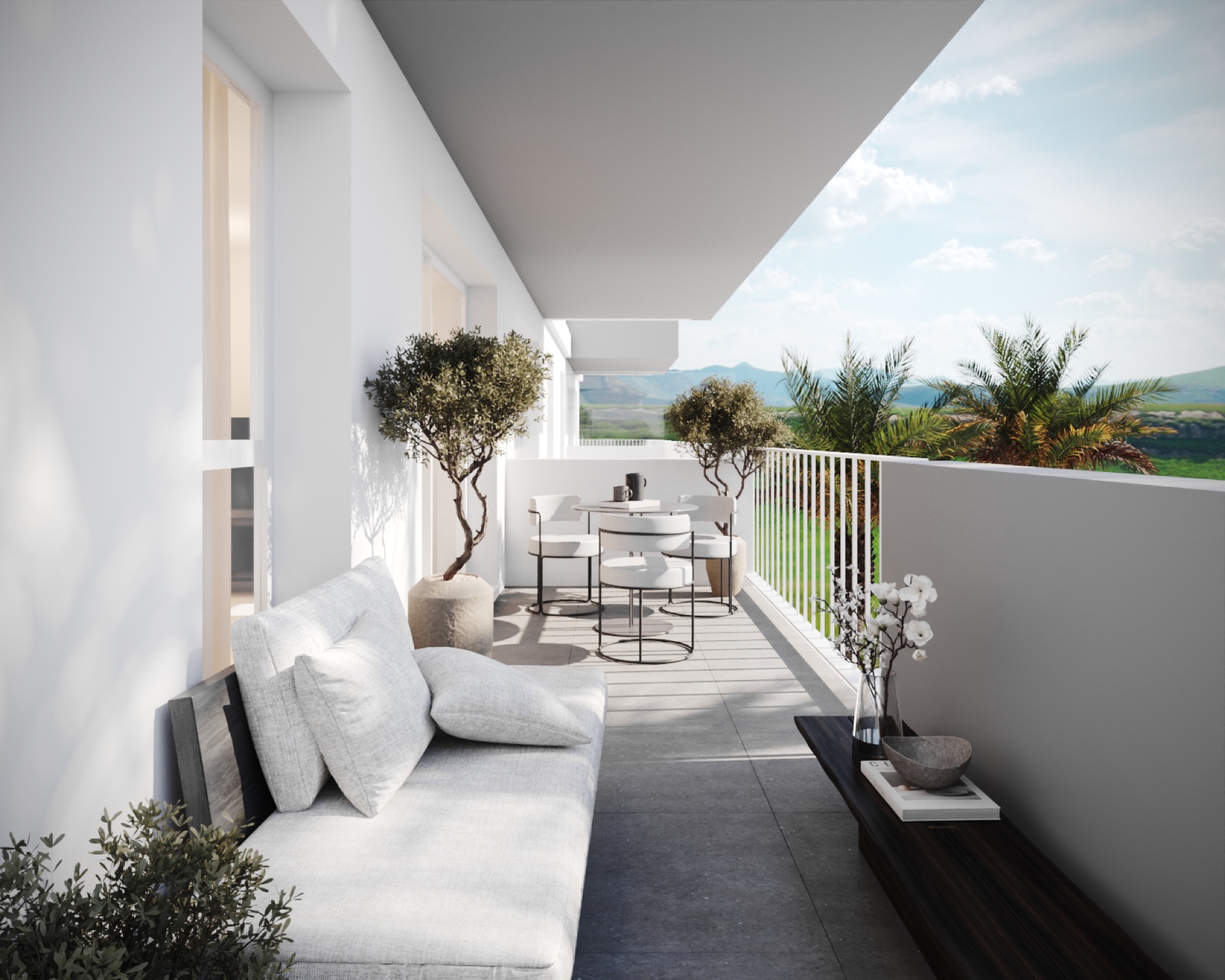 The same terrace in the darker of the two floor finishes offered. Ambar Homes, Capuchinos, Vélez-Málaga.