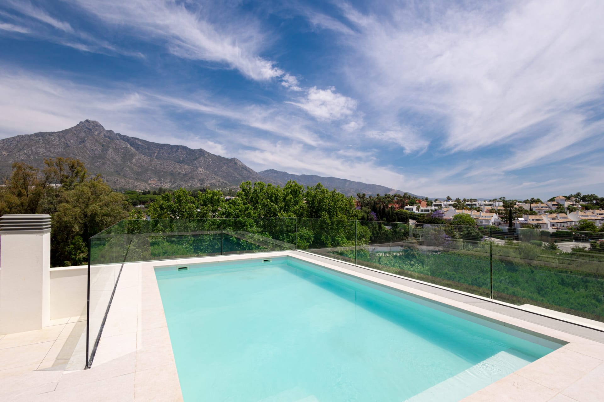 A private pool on a penthouse roof terrace, facing La Concha. Earth, Golden Mile, Marbella.