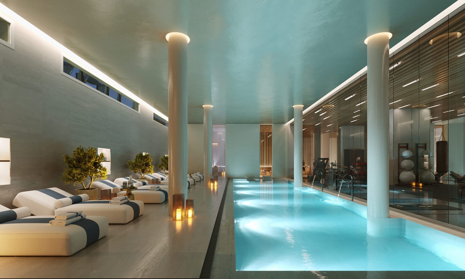 The spa’s heated indoor pool. Earth, Golden Mile, Marbella.