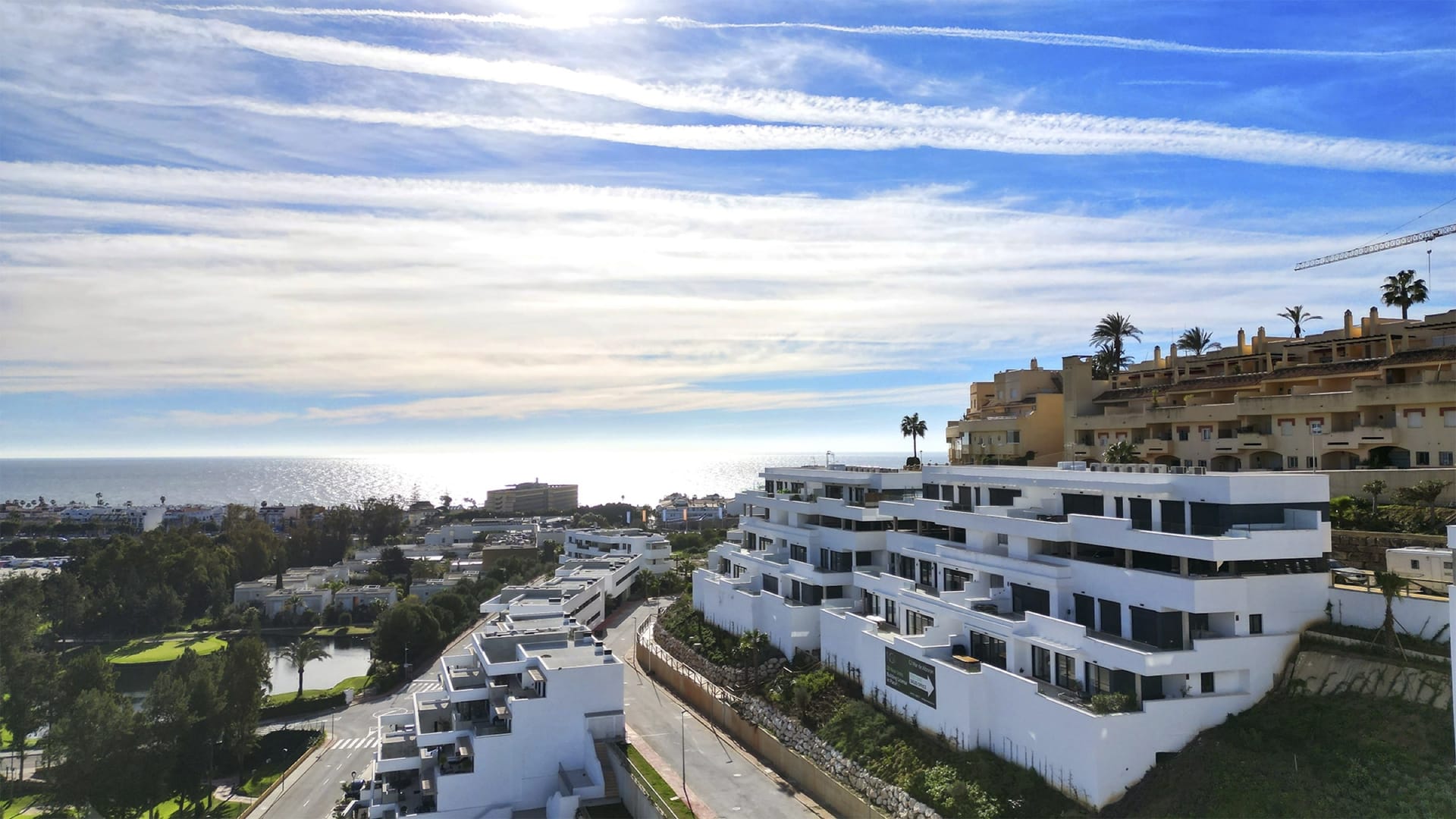 The finished first phase of the new development, with the sea beyond. Navigolf Suites II, La Cala de Mijas, Mijas.