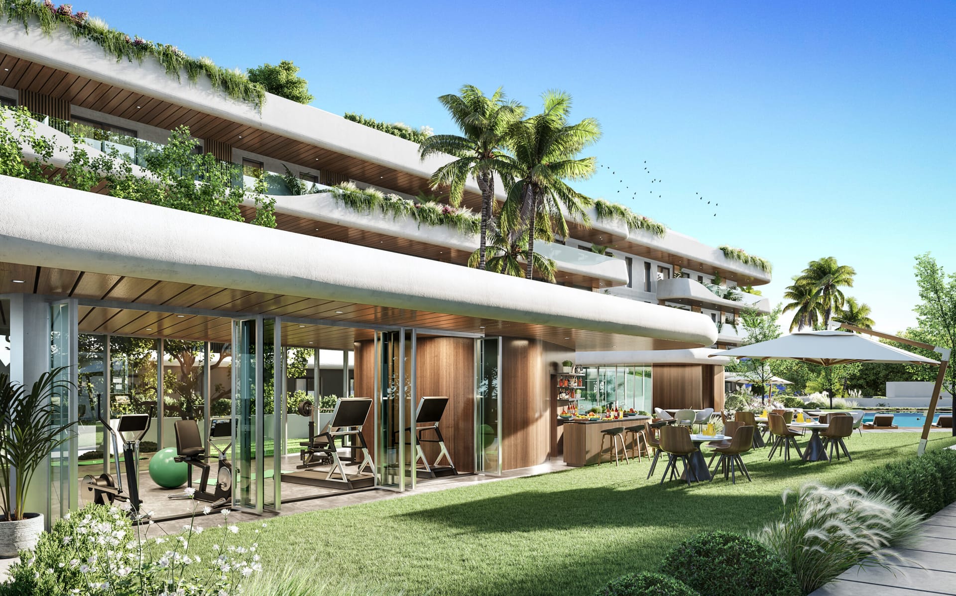 The gym, opening onto the gardens. Salvia II, San Pedro de Alcántara, Marbella.