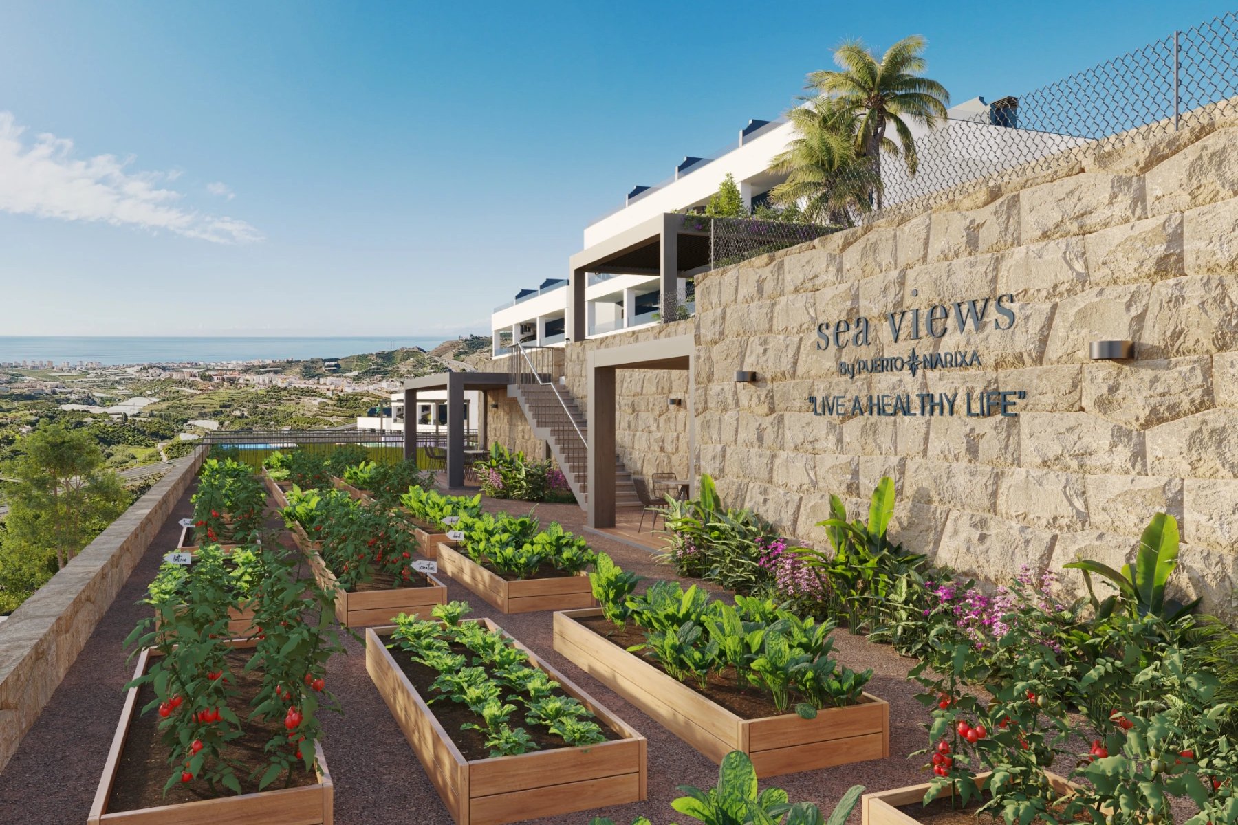 The allotment beds on their own terrace, below the buildings. Sea Views, Cerro Lago, Torrox.