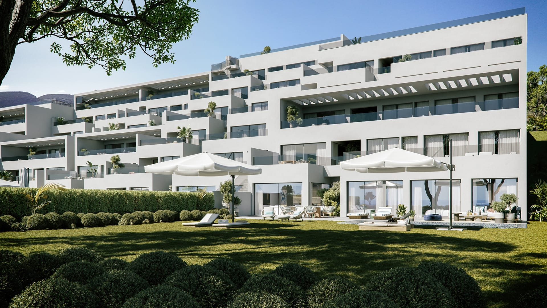 The buildings behind their gardens. The Place by Alcazaba, Alcazaba Lagoon, Casares.